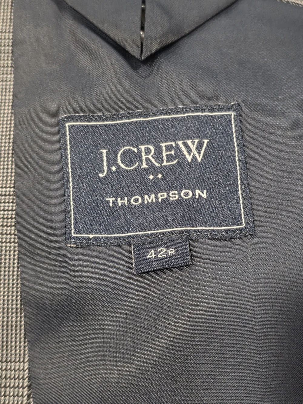 42R Men's J. Crew Thompson Blazer Tartan Plaid Gray All Wool Sport Coat Flawless